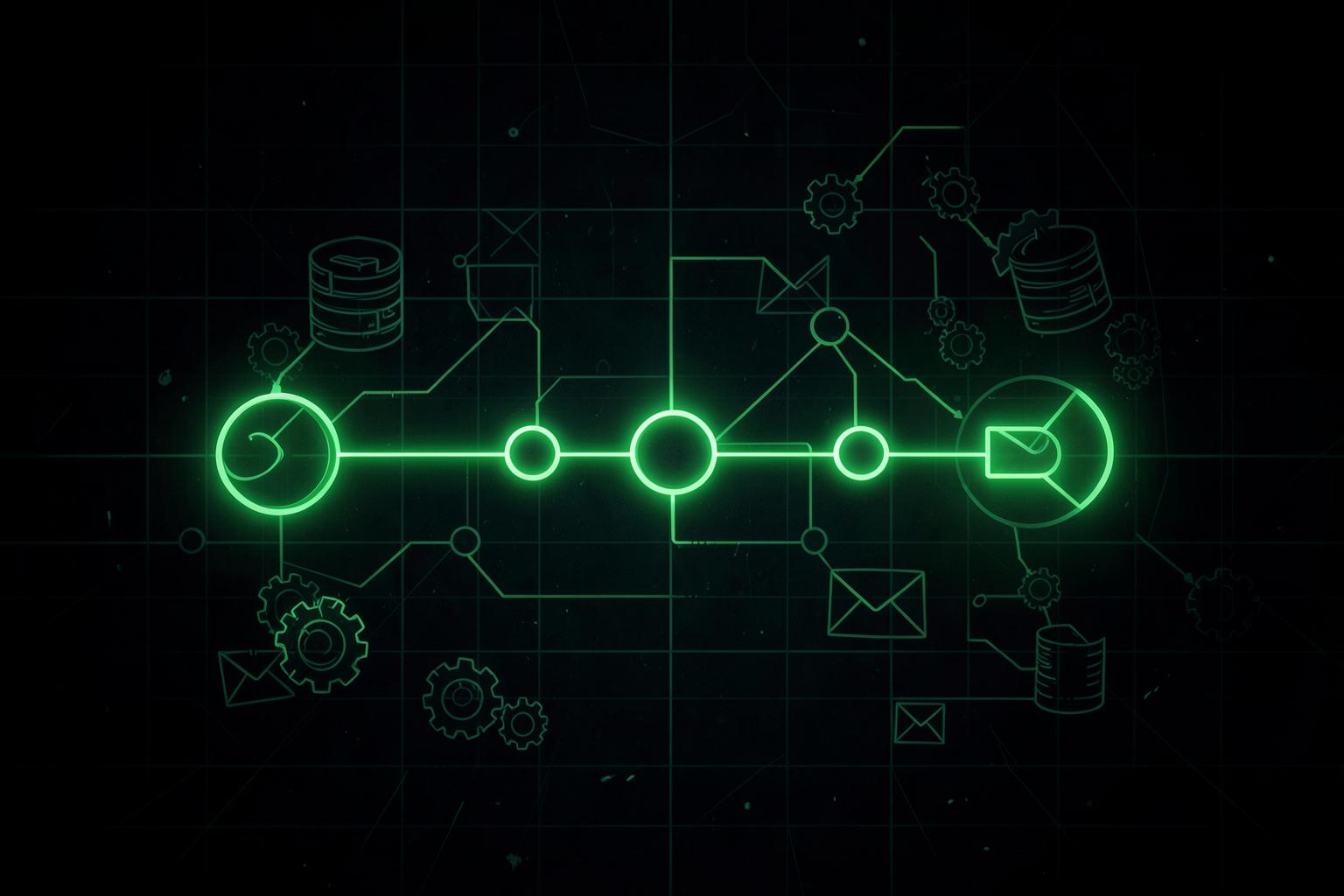 Grün leuchtende Automatisierungs-Pipeline mit verbundenen Knoten